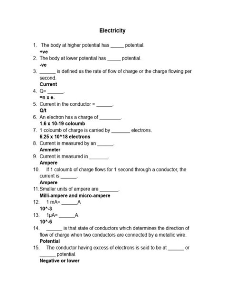 Free Electricity Class 10 Worksheet PDF Download