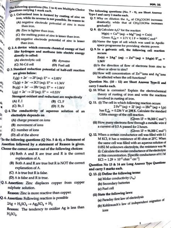 Electrochemistry Multiple Choice Questions PDF for Exam Prep