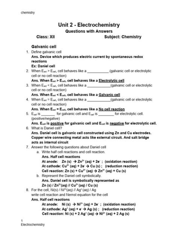 Electrochemistry Questions & Answers PDF for Class 12 – Expert Exam Prep
