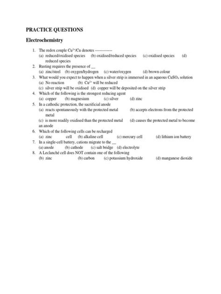 Electrochemistry Questions PDF: Master Your Exam with Practice Problems