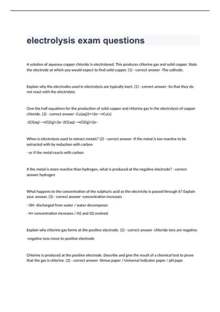 Electrolysis Calculations Questions & Answers PDF