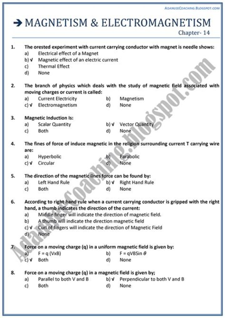 Electromagnetism MCQs with Answers PDF: Perfect Study Guide