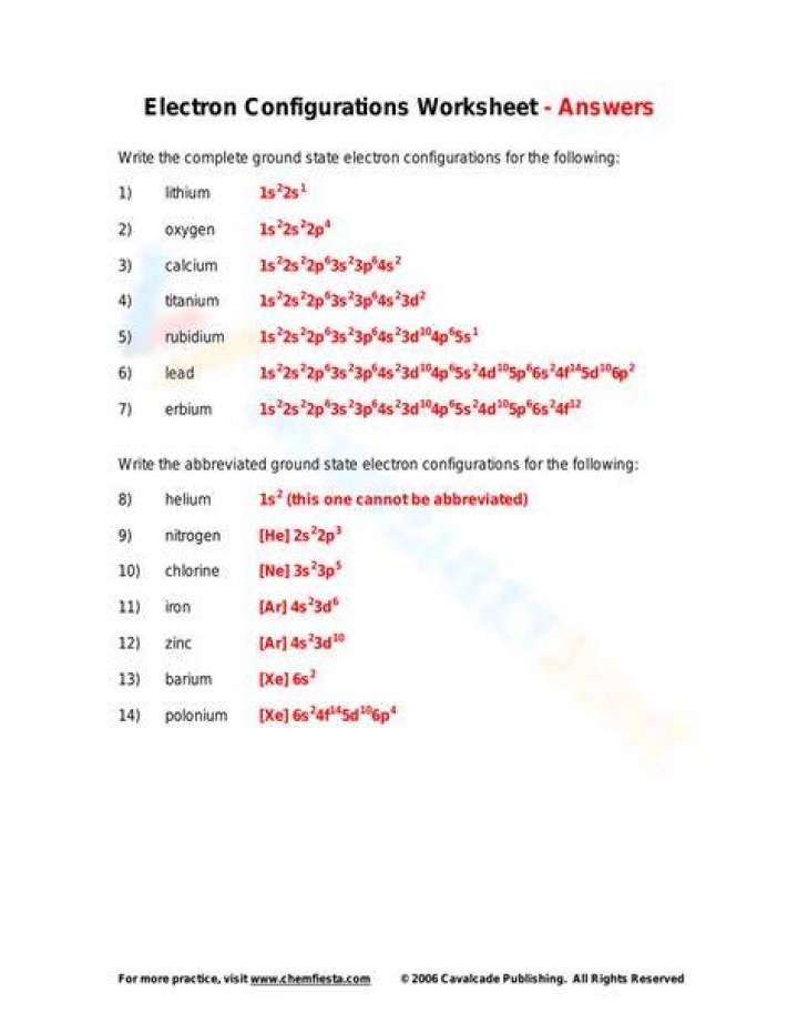 Electron Configuration Examples and Answers PDF for Students