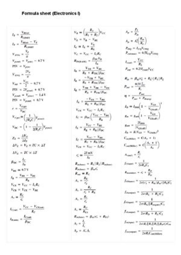 Electronics Formula Sheet PDF – Easy Download for Students & Engineers