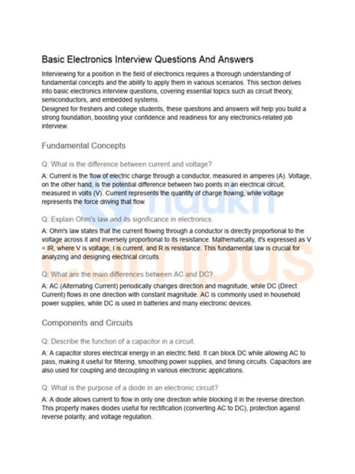 Essential Electronics Interview Questions and Answers PDF
