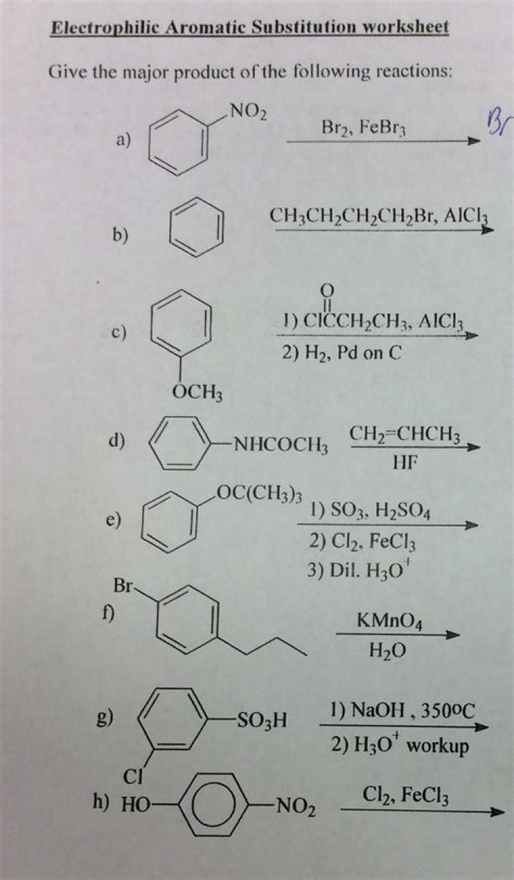 Electrophilic Aromatic Substitution Worksheet with Answers PDF – Free Study Guide