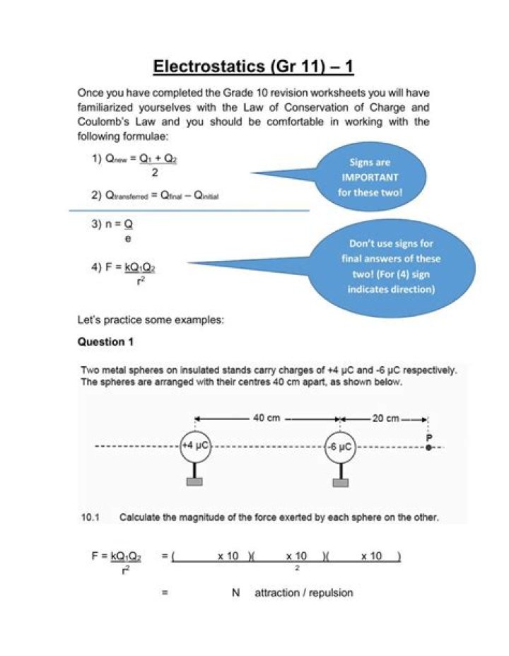 Electrostatics Practice Problems with Answers PDF for Students