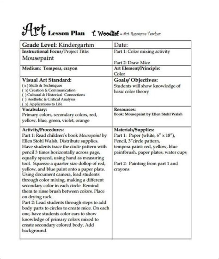 Free Elementary Art Lesson Plans PDF – Instant Download