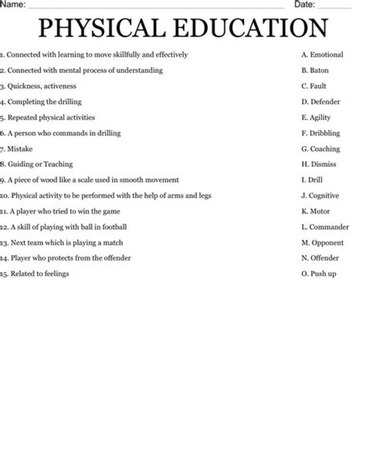 Printable Elementary Physical Education Worksheets PDF for Home & Classroom