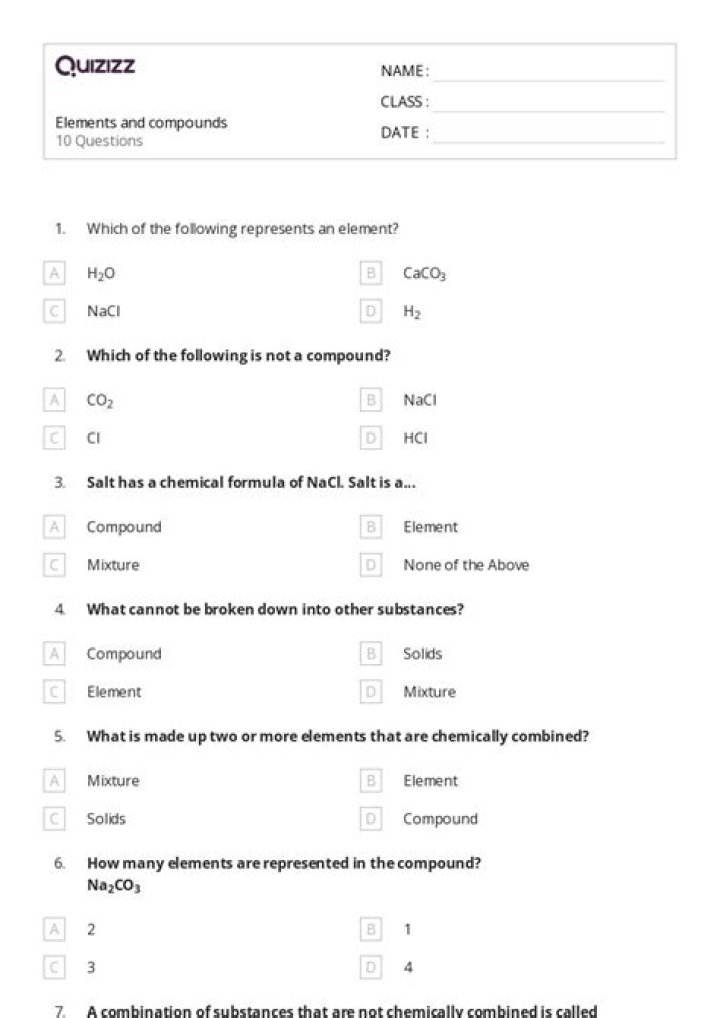 Essential Elements and Compounds Questions & Answers PDF