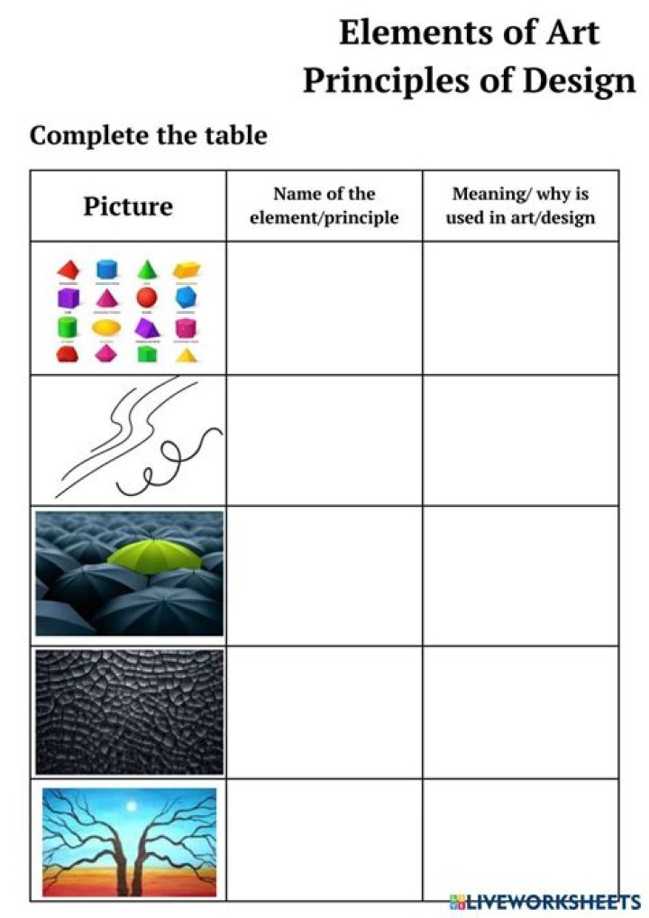 Free Printable Elements of Art Worksheets PDF for Art Students