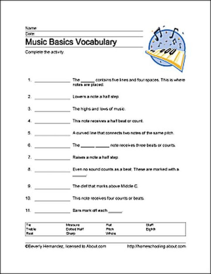 Elements of Music Worksheet PDF for Students