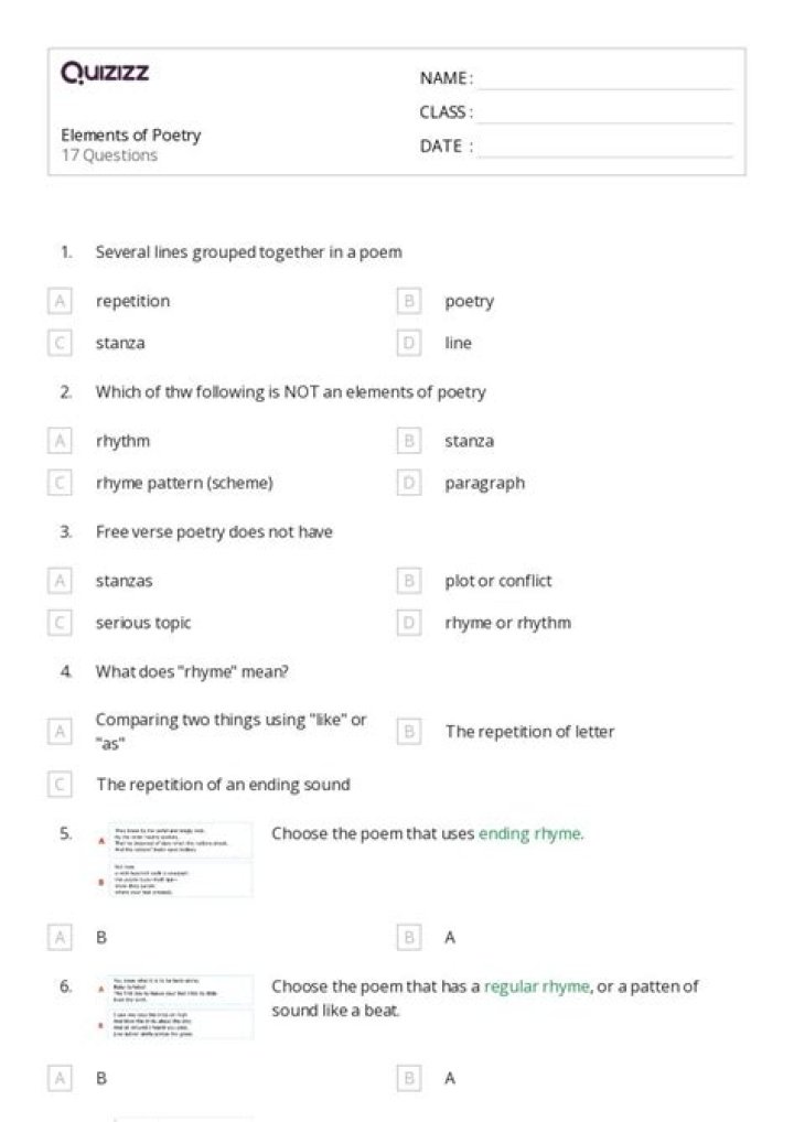 Master the Elements of Poetry: Free Quiz with Answers PDF