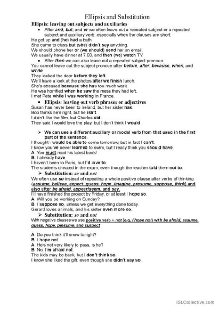 Ellipsis and Substitution Exercises with Answers PDF – Practice & Learn