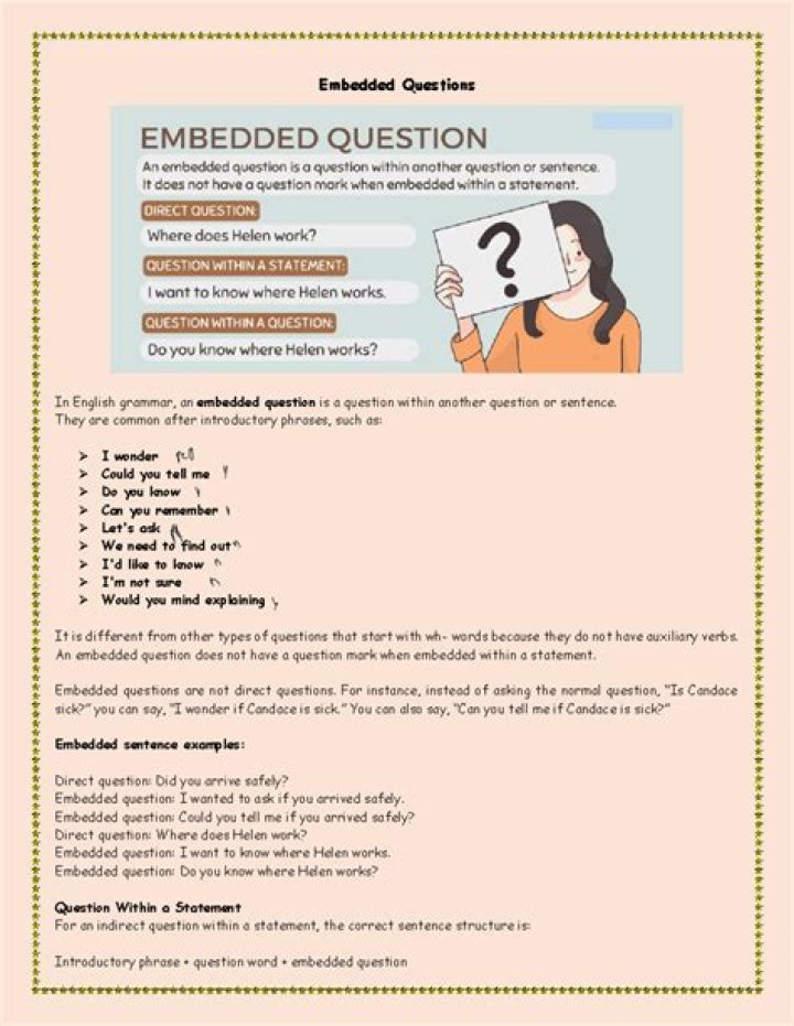 Practice Embedded Questions Exercises with Answers PDF