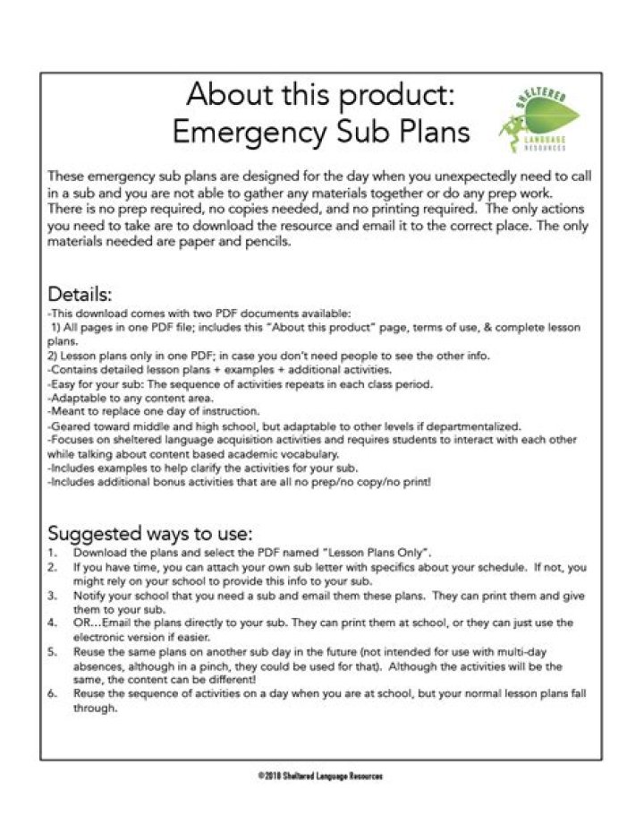 Emergency Sub Plans PDF: Essential Backup Plans for Schools & Classrooms