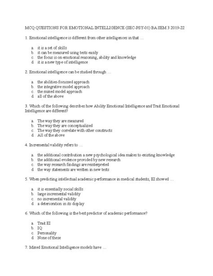 Master Emotional Intelligence with MCQs & Answers PDF