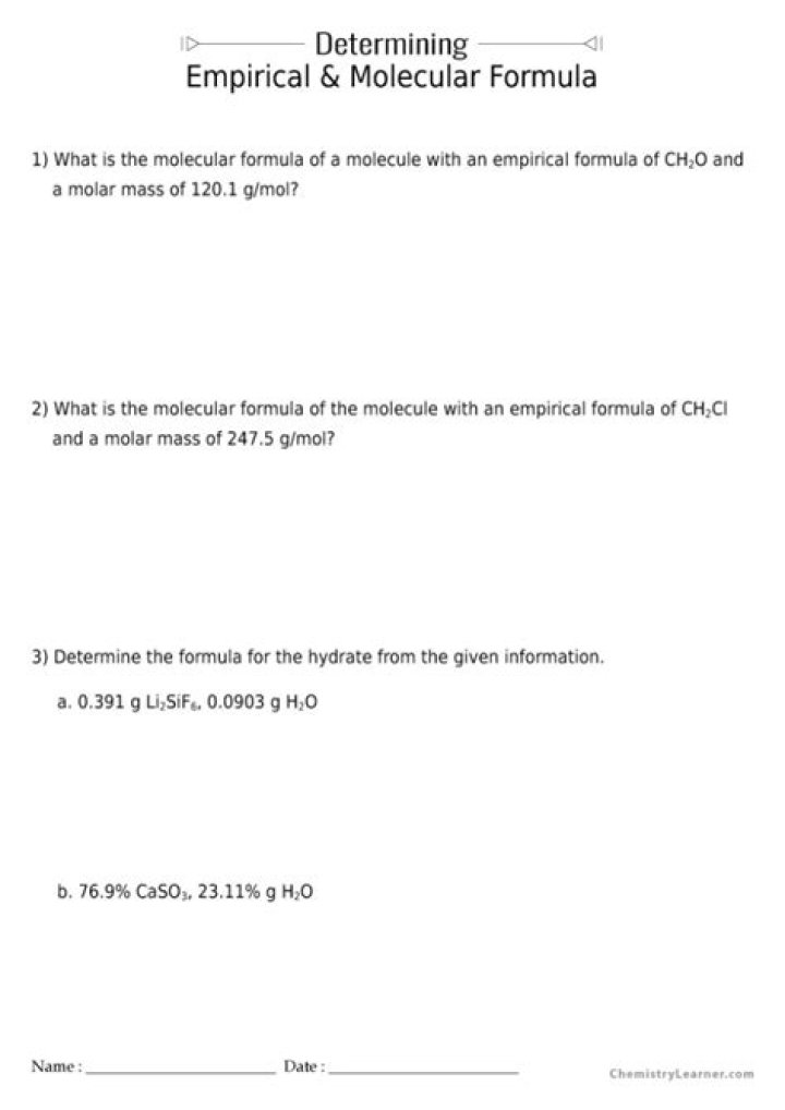 Empirical Molecular Formula Practice Worksheet Answer Key PDF – Instant Download
