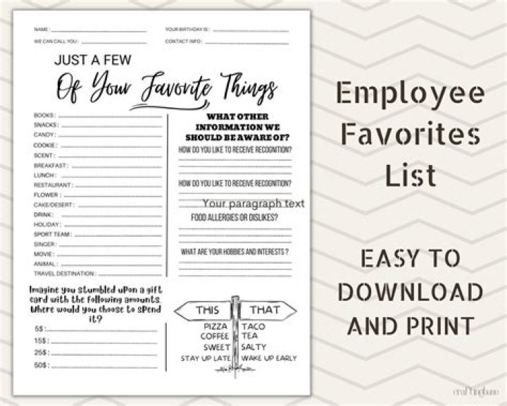 Employee Favorite Things List PDF – Ultimate Workplace Survey Template