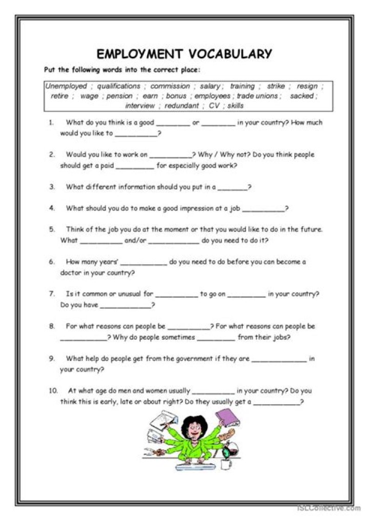 Employment Vocabulary Worksheets PDF – Practice Job-Ready Language Skills