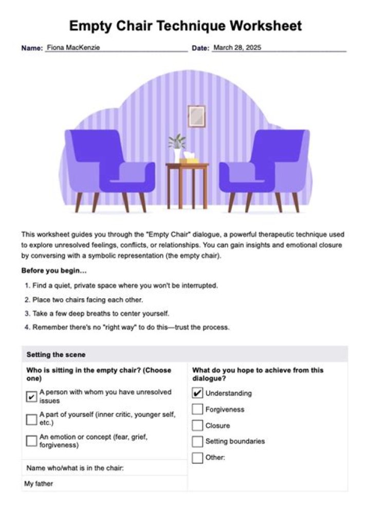 Empty Chair Technique Worksheet PDF – Free Download for Healing & Reflection