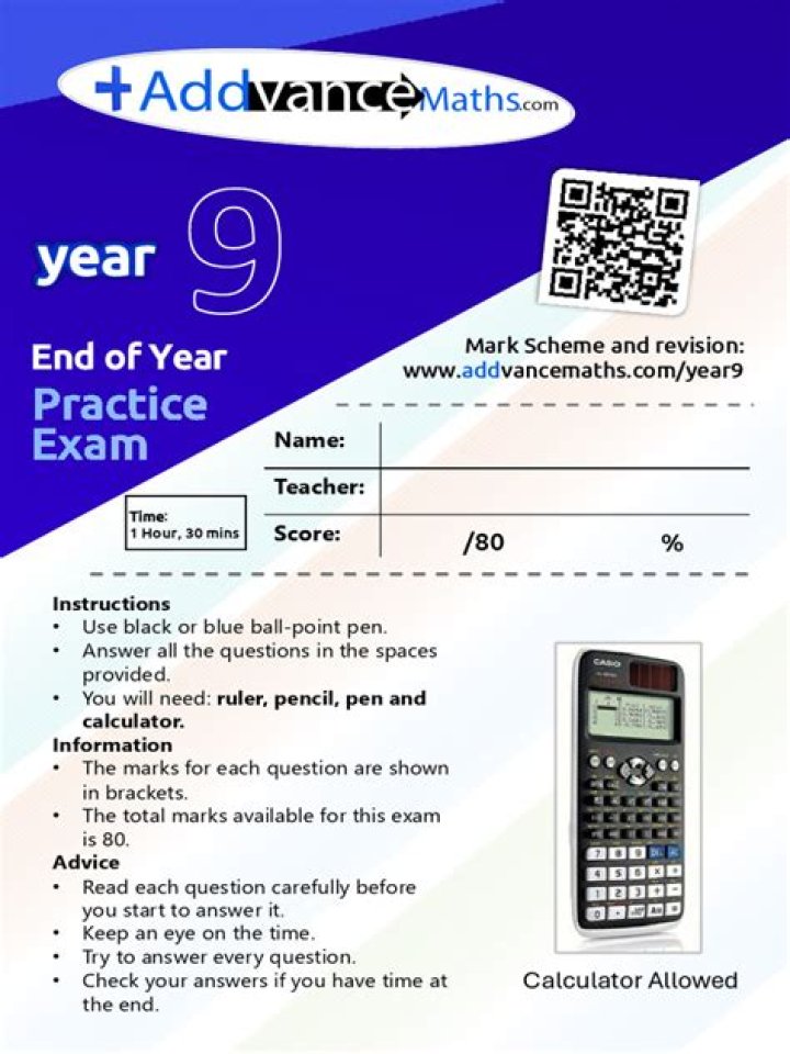 End of Year 9 Maths Test PDF – Complete Practice and Revision