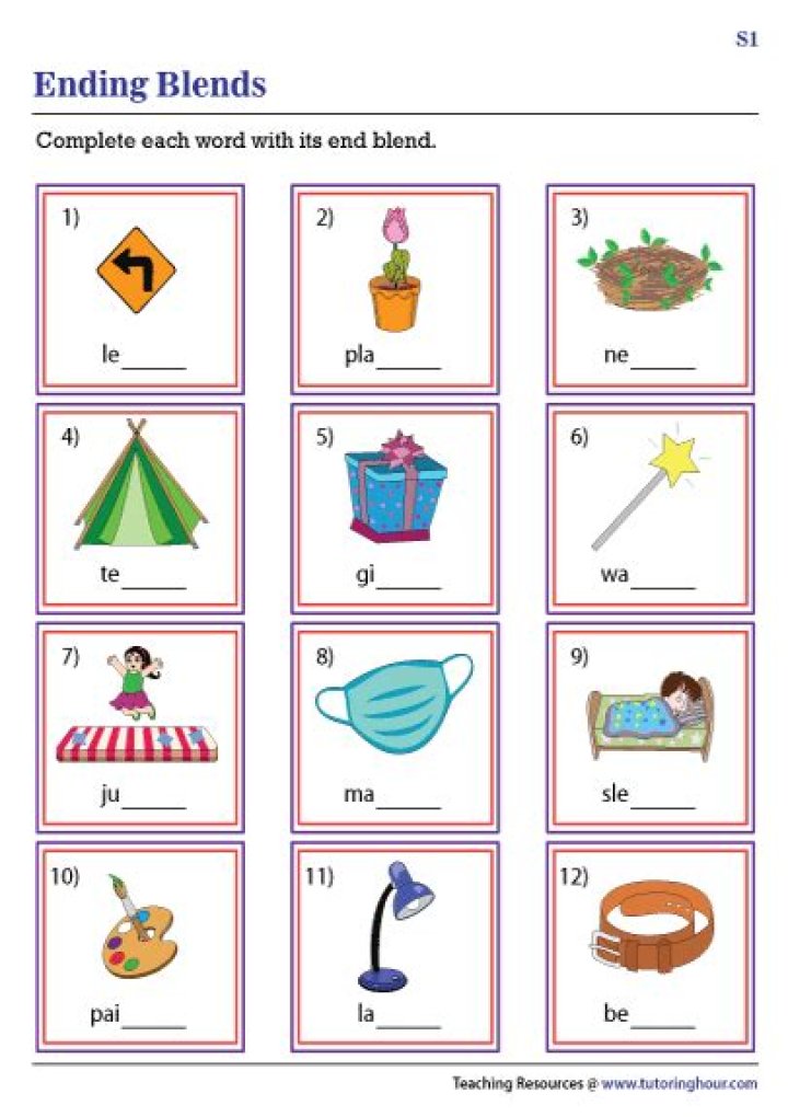 Free Ending Blends Worksheets PDF for Phonics Practice