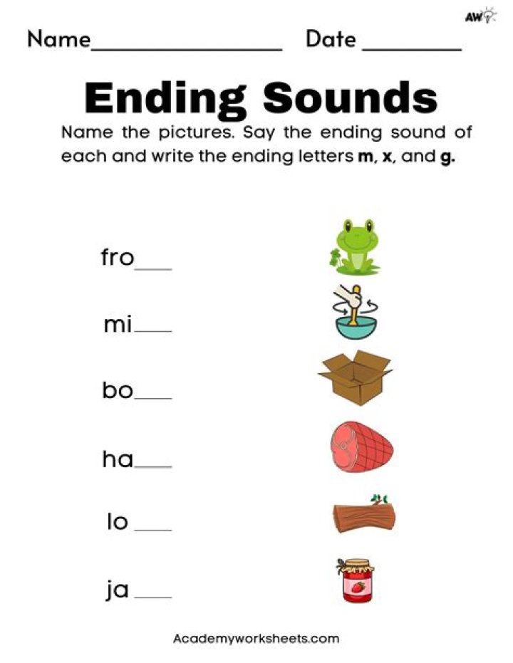 Ending Sounds Worksheets for Kindergarten PDF | Printable Phonics Practice