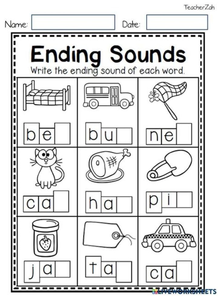 Free Ending Sounds Worksheets PDF for Early Readers