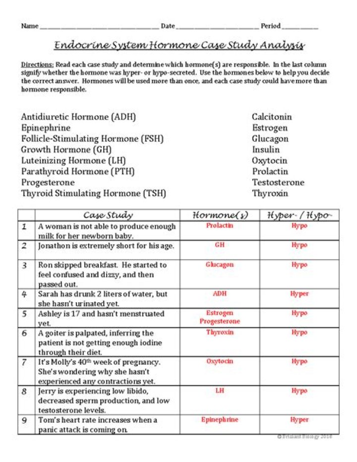 Endocrine System Hormone Case Study Analysis & Answer Key PDF