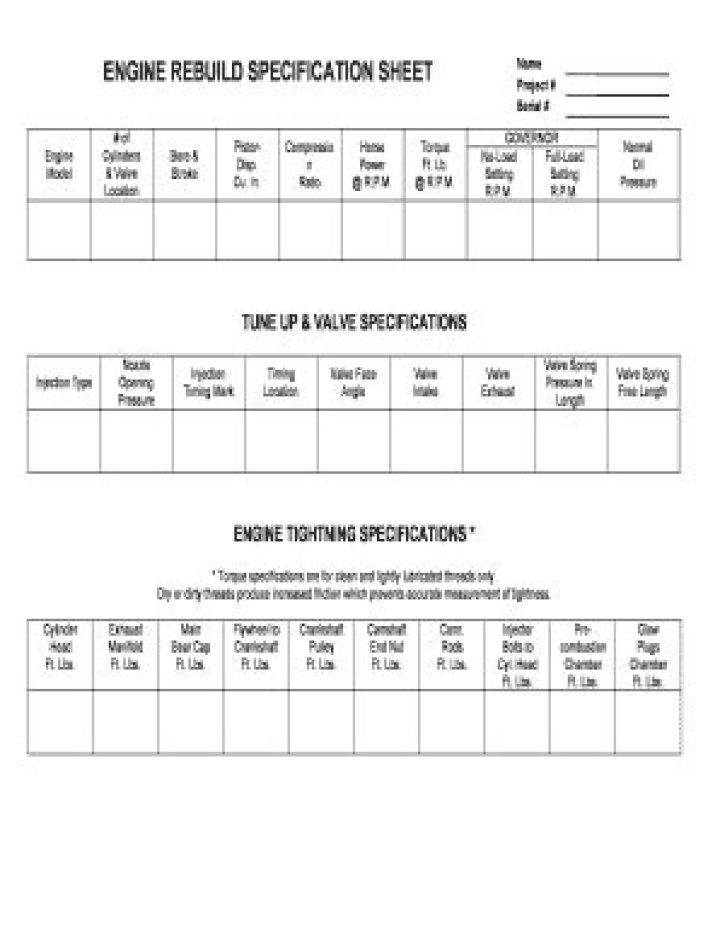 Engine Rebuild Worksheet PDF for DIY Mechanics