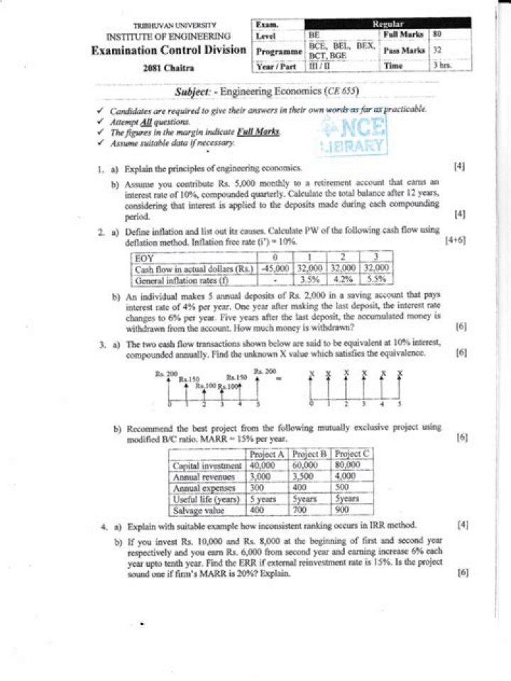 Engineering Economics Exam Questions PDF: Practice & Solutions