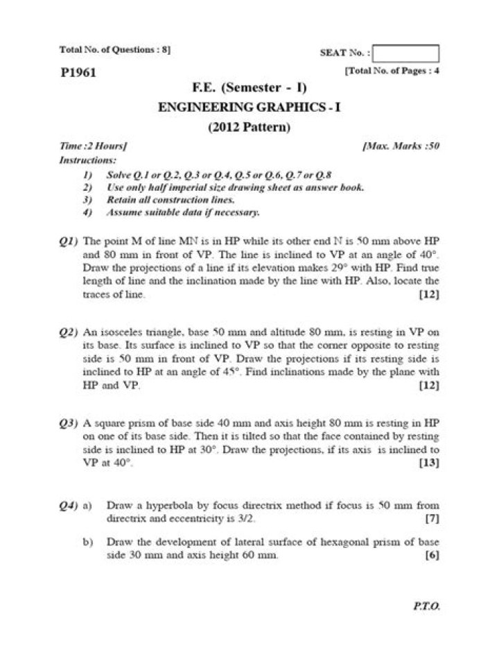 Engineering Graphics Question Paper with Answers PDF – Download Now