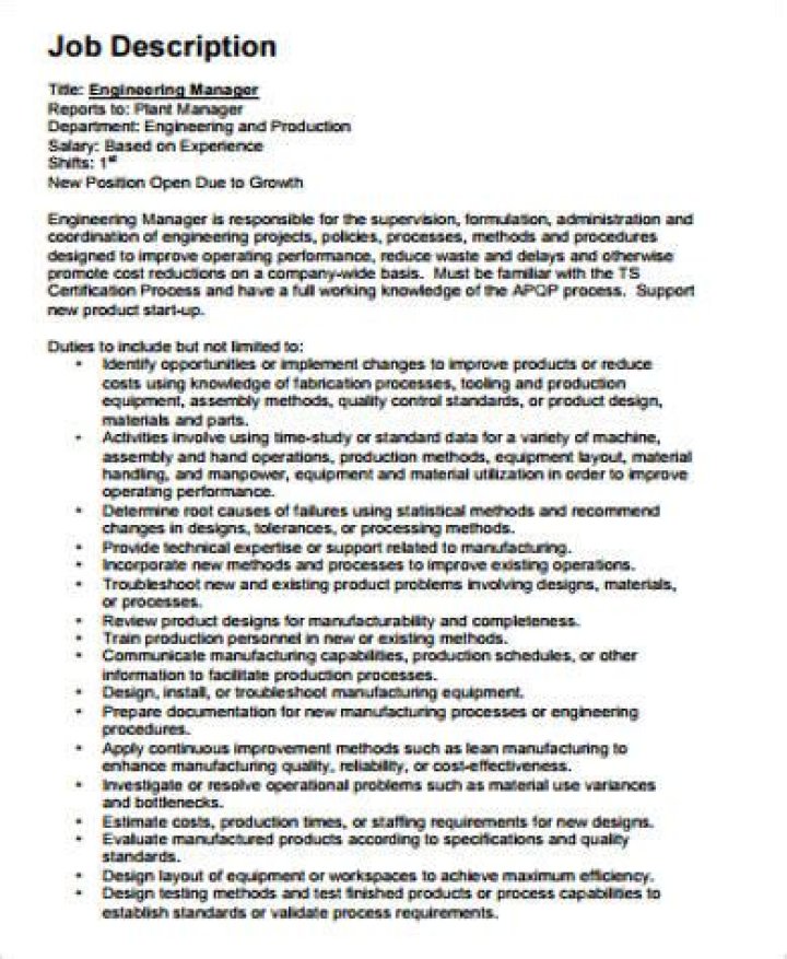 Engineering Manager Job Description PDF – Full Career Guide