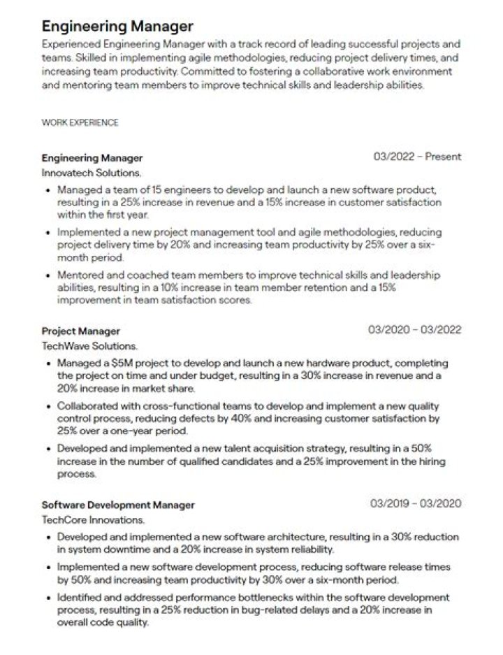 Engineering Manager Resume PDF Template for Career Advancement