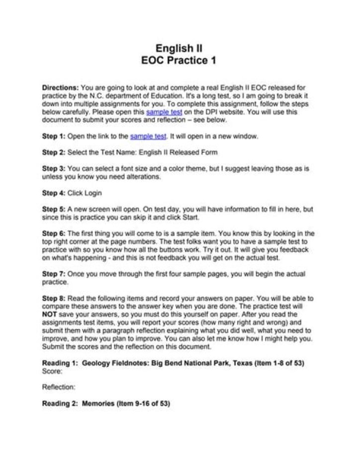 English 2 EOC Practice Test PDF with Answers