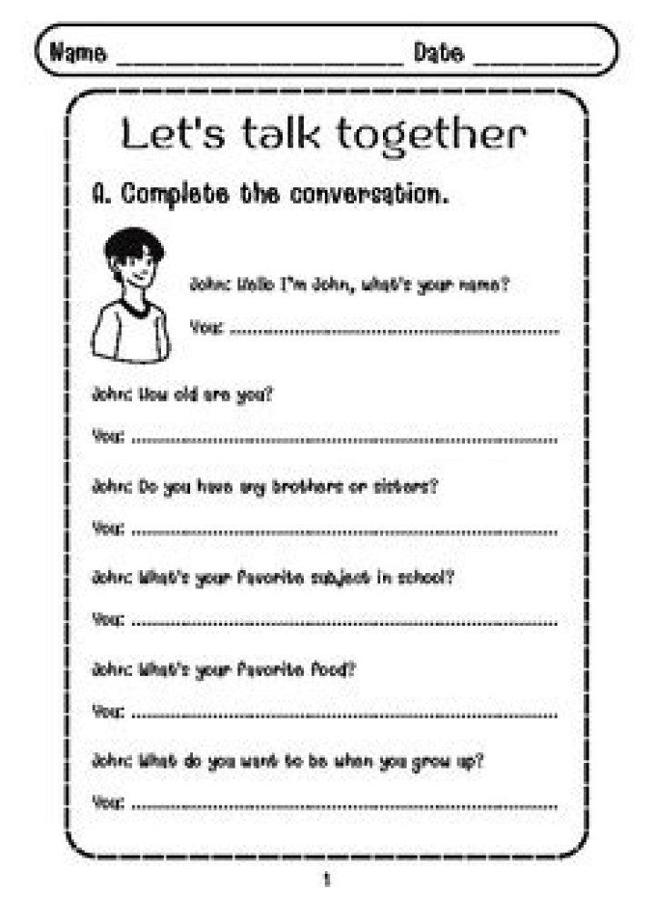 English Conversation Worksheets for Beginners PDF – Free Printable