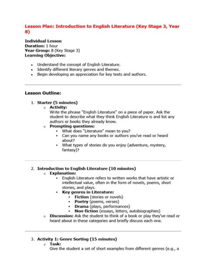 English Literature Lesson Plan PDF for Teachers
