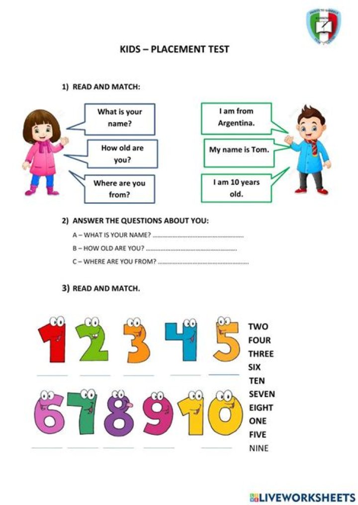 Free English Placement Test for Kindergarten PDF Download