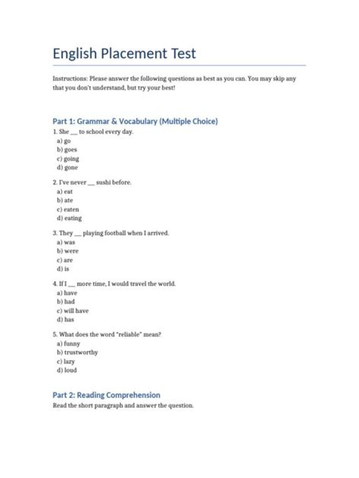 Free English Reading Placement Test PDF – Instant Assessment