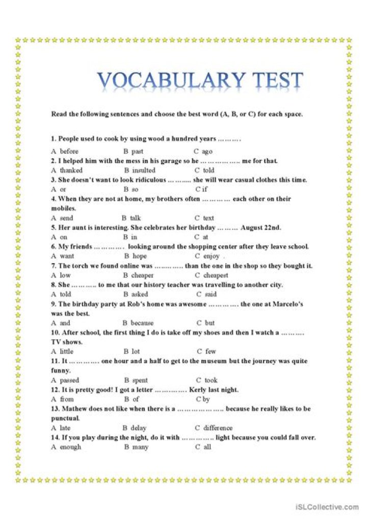 English Vocabulary Exercises with Answers PDF for Free Download