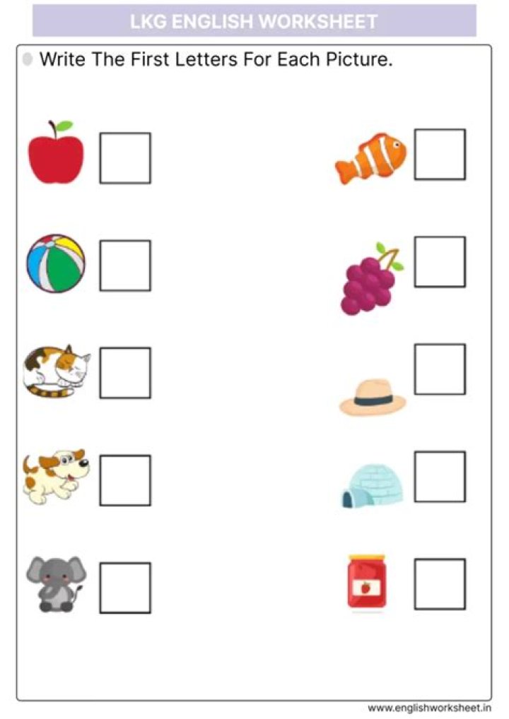 Free English Worksheet for LKG – Download PDF