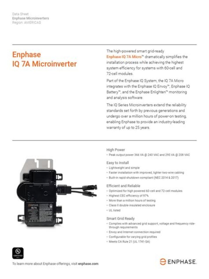 Enphase IQ7 Spec Sheet PDF: Full Technical Details & Performance Data