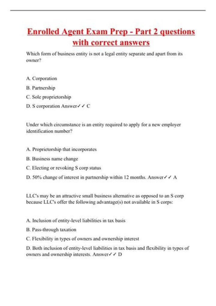 Enrolled Agent Exam Part 1 Questions PDF – Practice Tests & Study Guide
