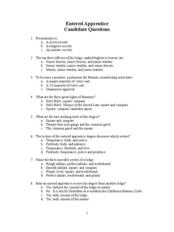 Entered Apprentice Exam Questions & Answers PDF Quizlet
