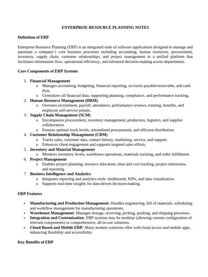 Enterprise Resource Planning Notes PDF: Complete Guide & Templates