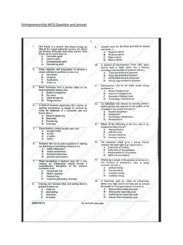 Entrepreneurship MCQ Questions and Answers PDF – Master Test Prep