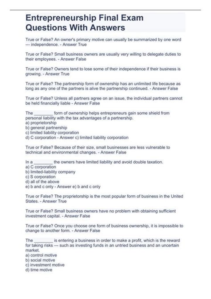 Entrepreneurship Test Questions and Answers PDF: Master Your Startup Skills
