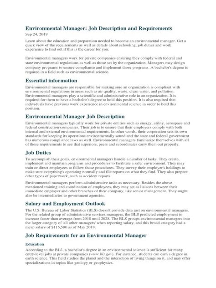 Environmental Manager Job Description PDF – Full Career Guide
