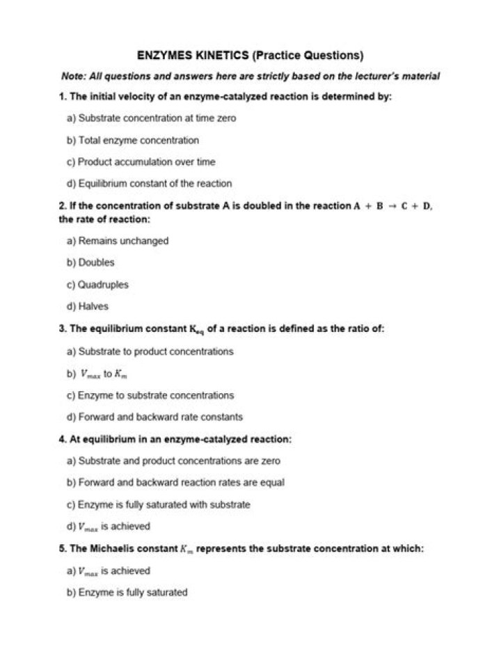 Enzyme Kinetics Questions and Answers PDF: Master Test Prep